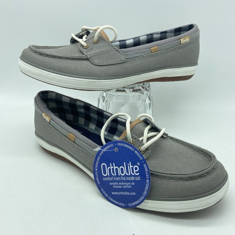 Ked Grey Canvas Boat Shoes Gingham Lining Ortholite Sneakers Women Size 6.5